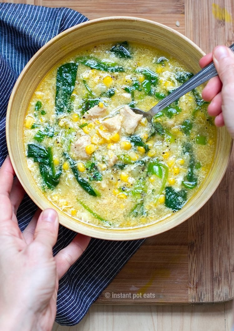 Instant Pot Chicken & Corn Soup With Spinach