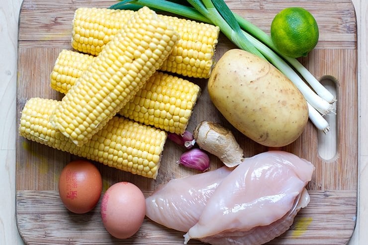 Ingredients for chicken and corn soup