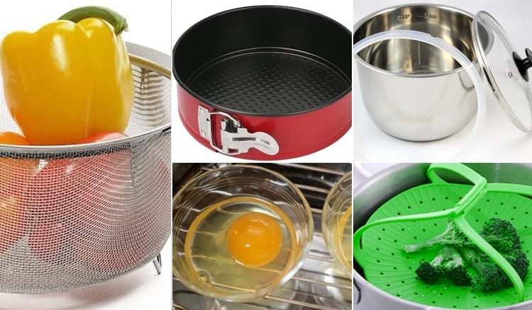 Steamer Basket 7-Piece Accessories for Instant Egg Steamer Rack Non-Stick Springform Pan Silicone Egg Bites Mold Silicone Kitchen Tongs Mini Mitts Fits 5,6,8Qt Instant Pot Pressure Cooker 