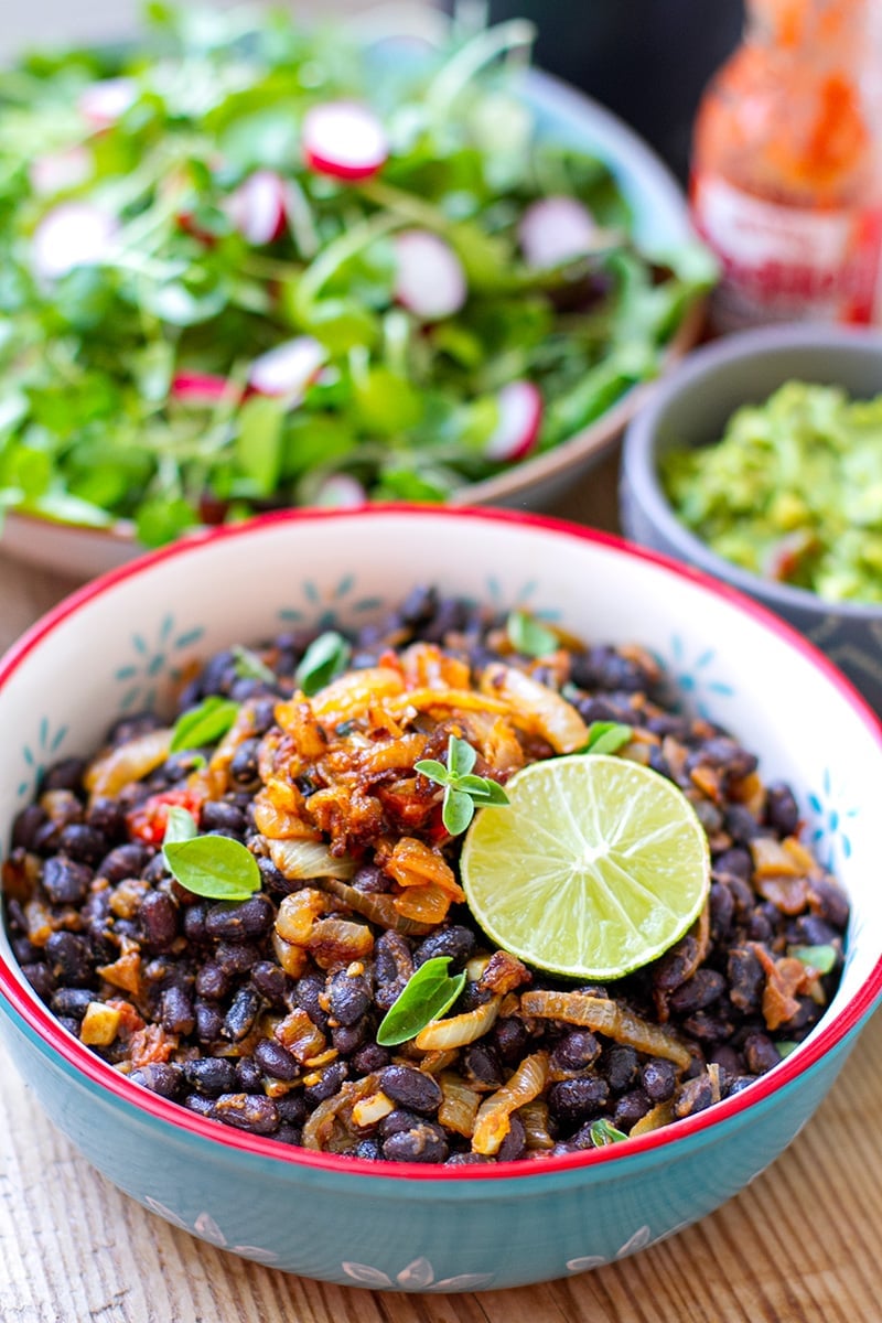 Instant Pot Black Beans With Spiced Fried Onions