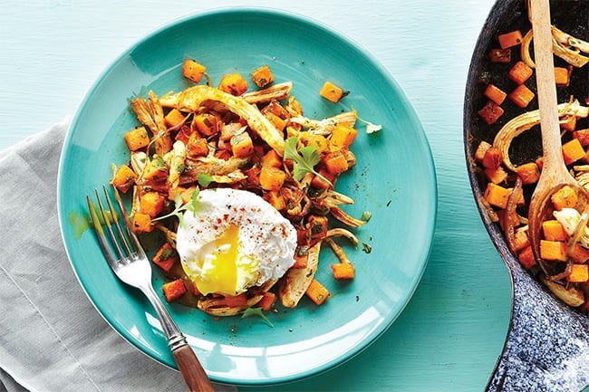 Shredded chicken breakfast hash