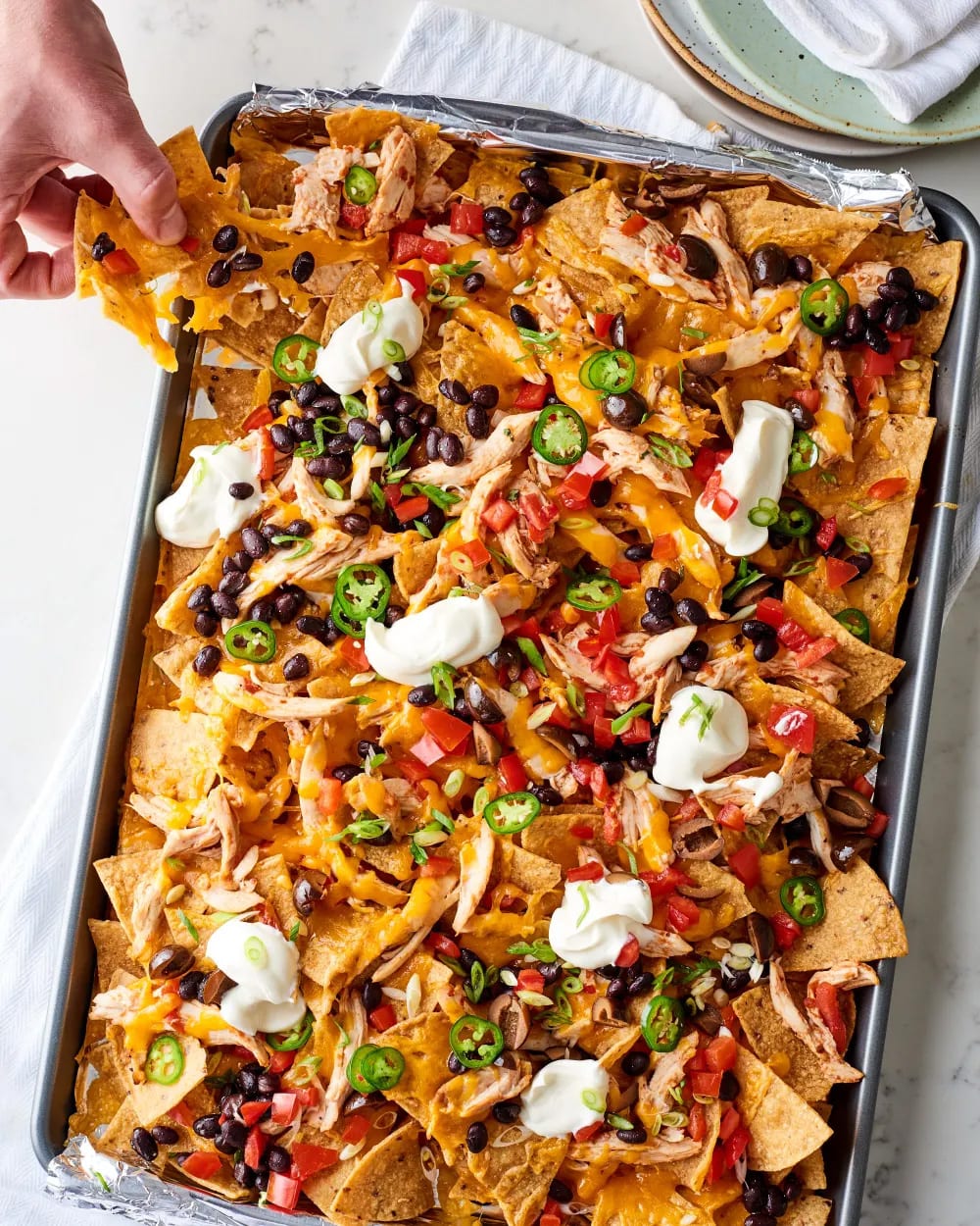 Shredded chicken nachos