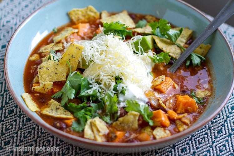 Instant Pot Sweet Potato Tortilla Soup (vegetarian, vegan, gluten-free friendly recipe)