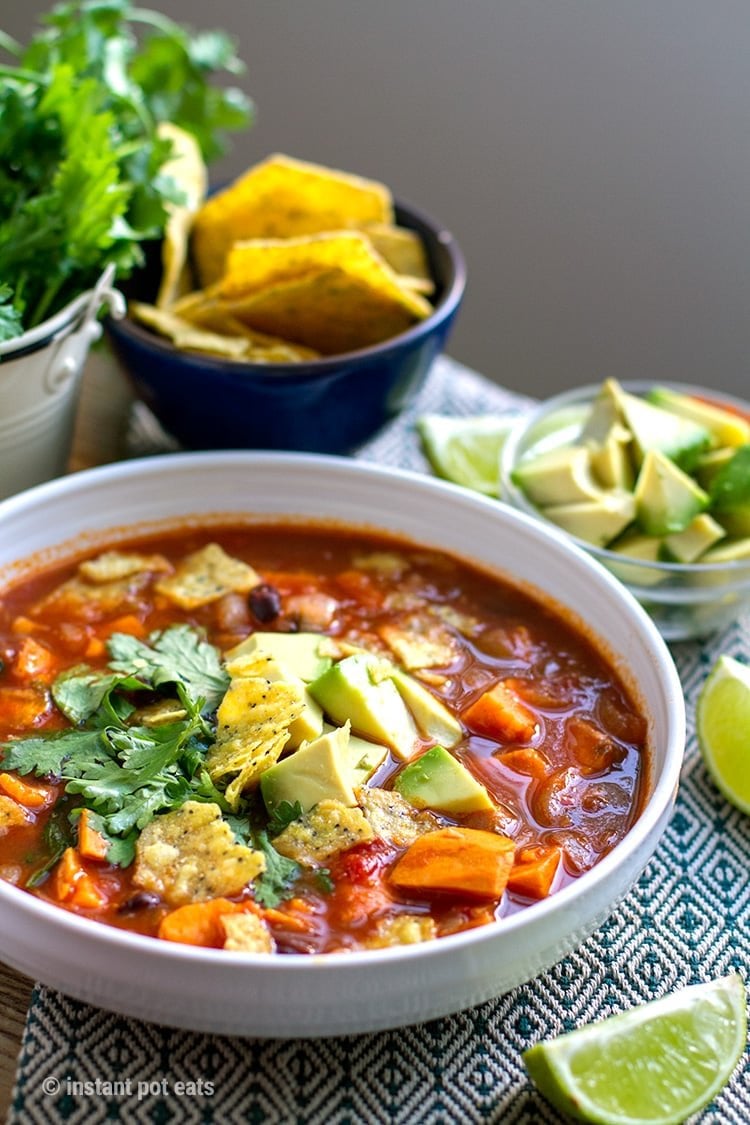 Instant Pot Sweet Potato Tortilla Soup (vegetarian, vegan, gluten-free friendly recipe)