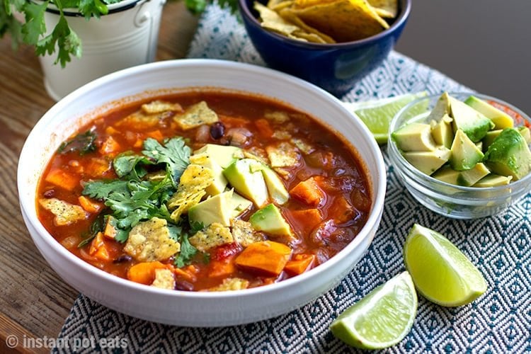 Vegetarian Tortilla Soup With Sweet Potatoes (Vegan, Vegetarian, Gluten-free)