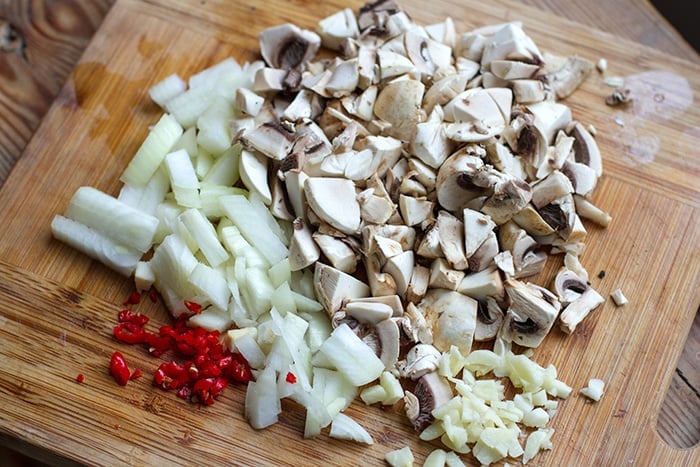 Diced onions and mushrooms for Instant Pot