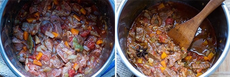 Pressure Cooker Beef Ragu - before and after