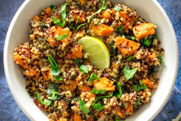 Quinoa with sweet potato and spinach
