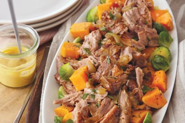 Instant Pot Roast Pork With Sweet Potato & Brussels sprouts