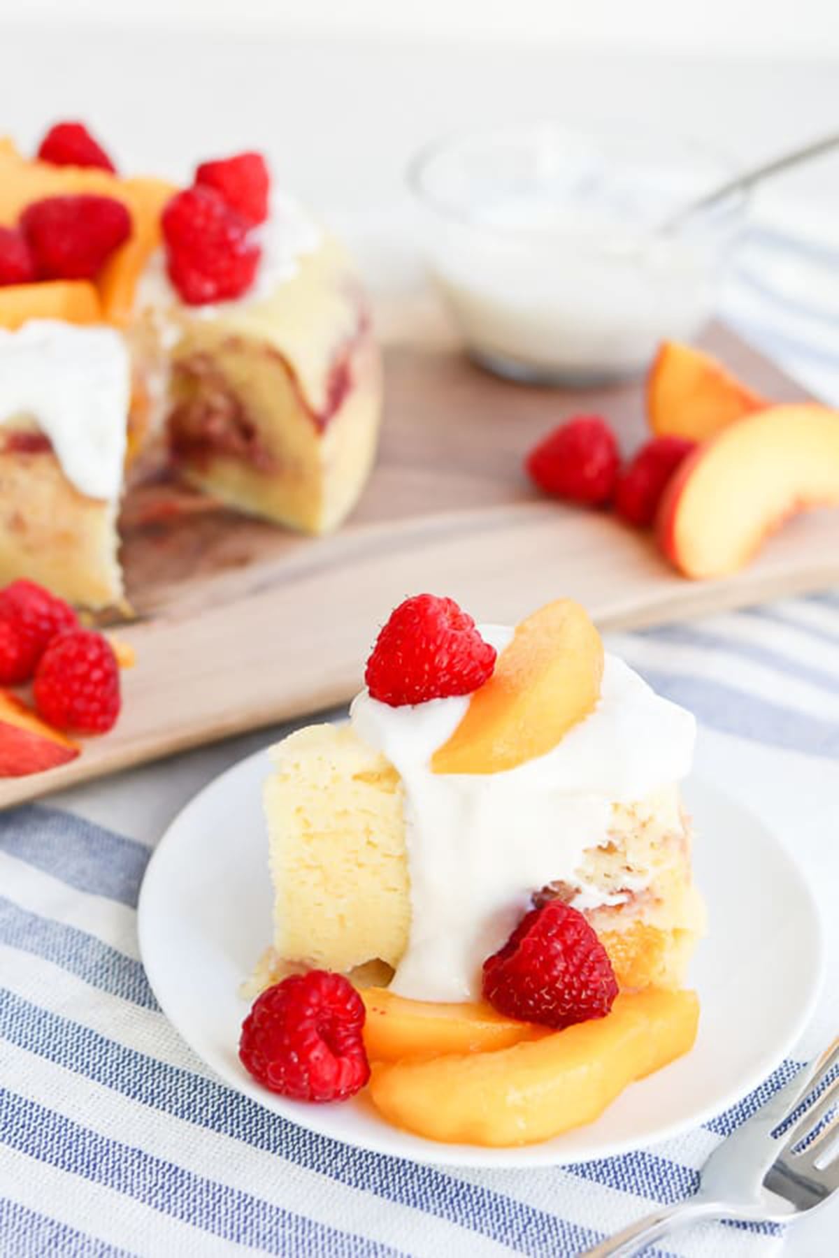 Gluten-free Peach Melba Breakfast Cake 