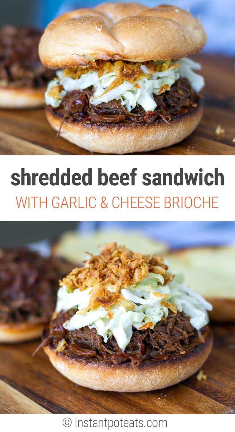 Instant Pot Shredded Beef Sandwiches With Garlic & Cheese Buns 