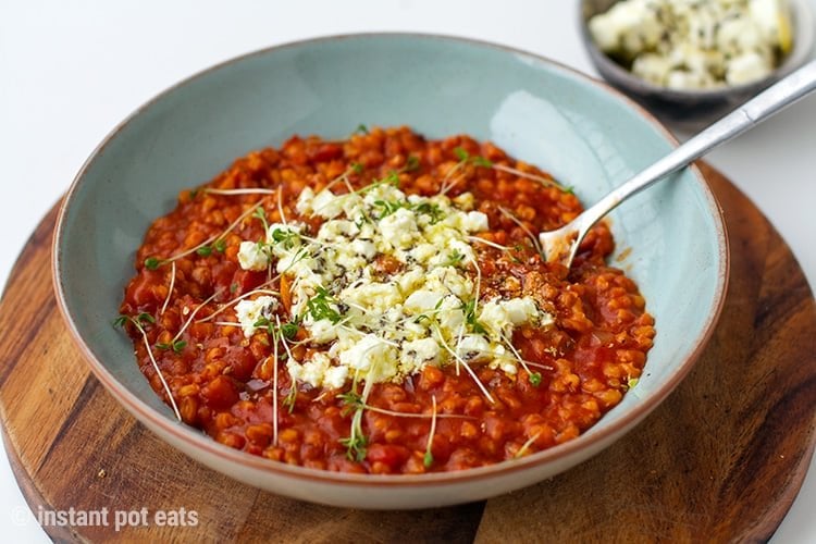 Instant Pot Barley Risotto With Tomatoes & Marinated Feta