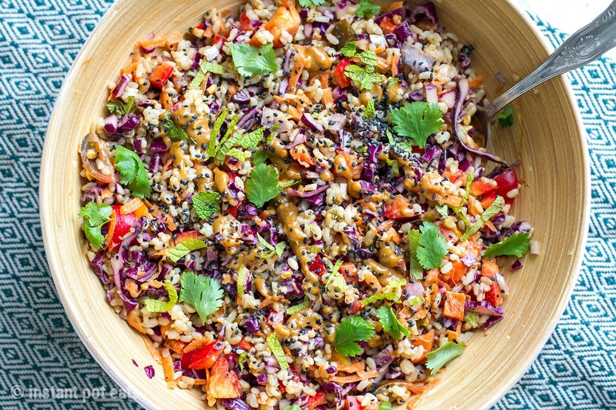 Instant Pot Brown Rice Salad With Peanut Butter Dressing
