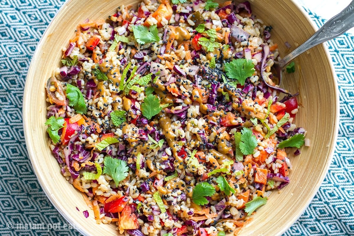 Instant Pot Brown Rice Salad With Peanut Butter Dressing Vegan