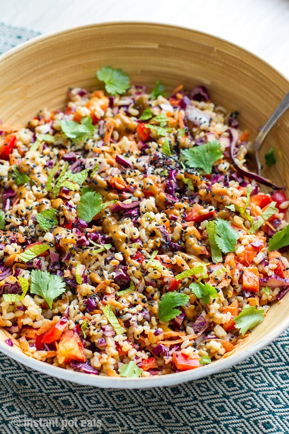 Instant Pot Asian Brown Rice Salad With Peanut Butter Dressing