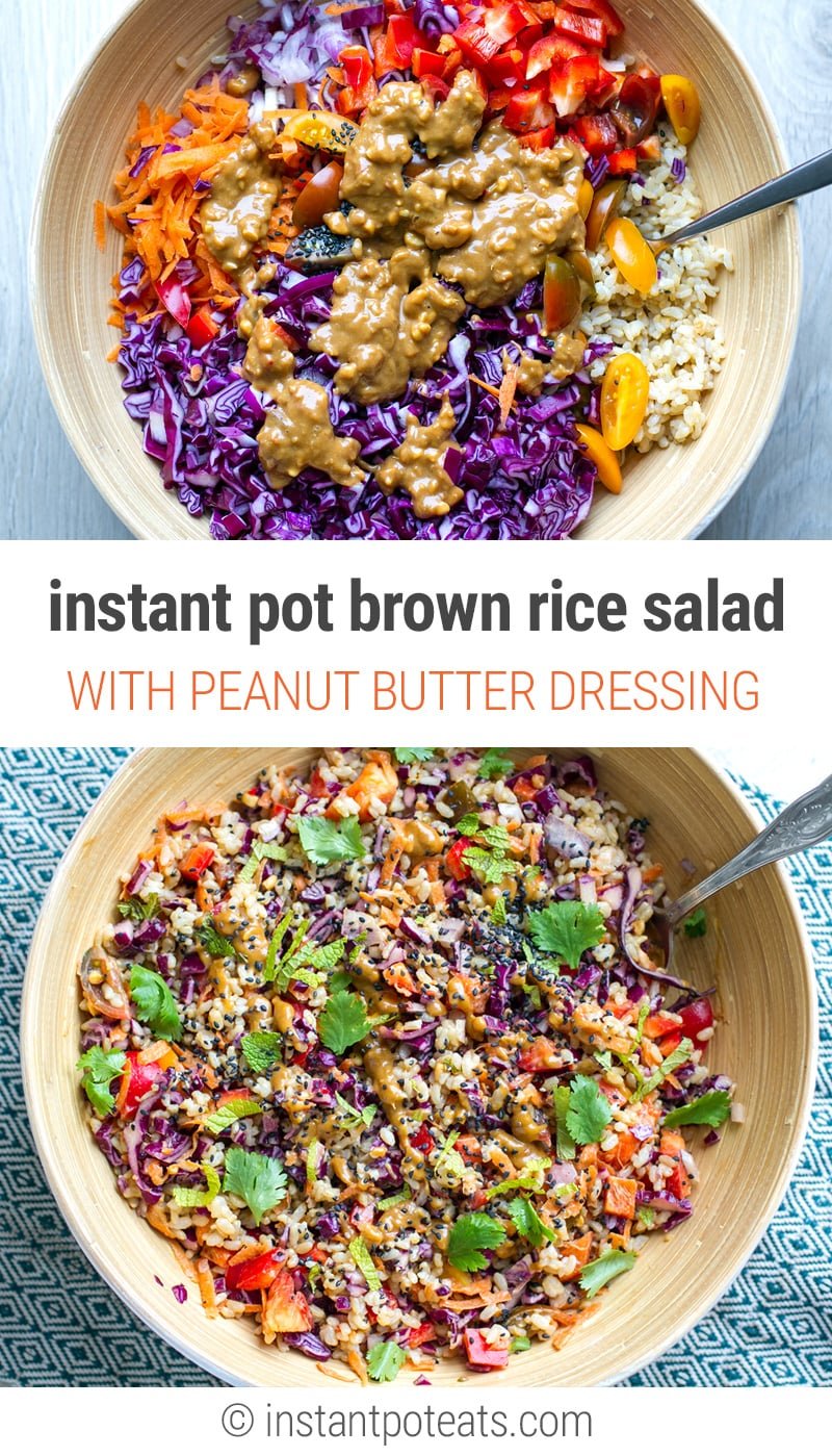 Instant Pot brown rice salad with peanut butter dressing