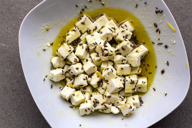 Marinated caraway seed feta