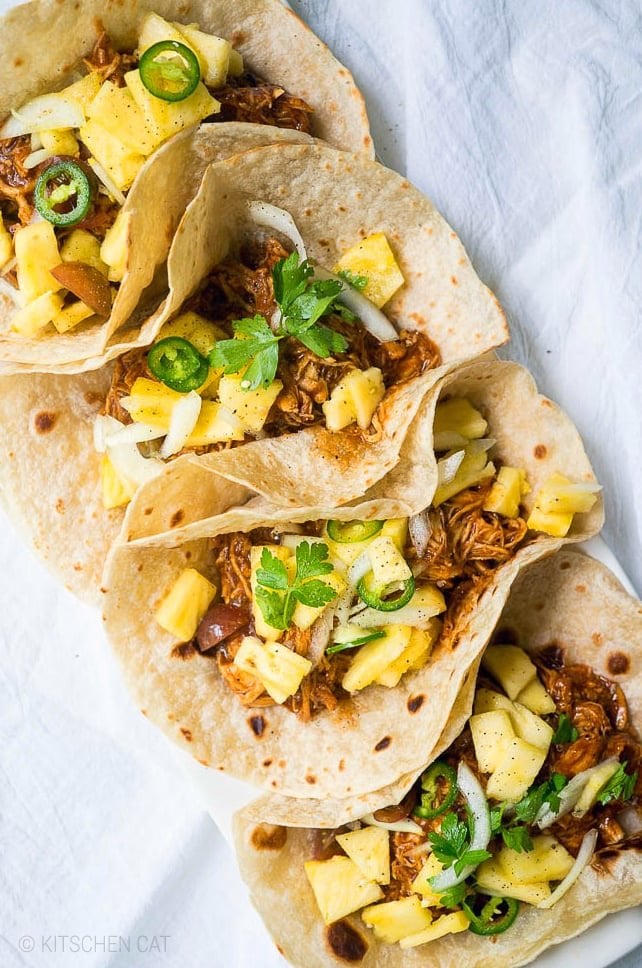 BBQ Instant Pot Chicken Tacos With Pineapple Salsa