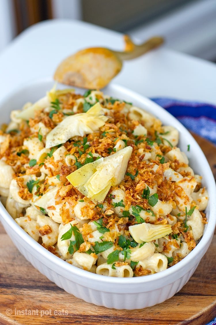 Instant Pot Vegan Mac And Cheese With Creamy Sauce & Artichokes