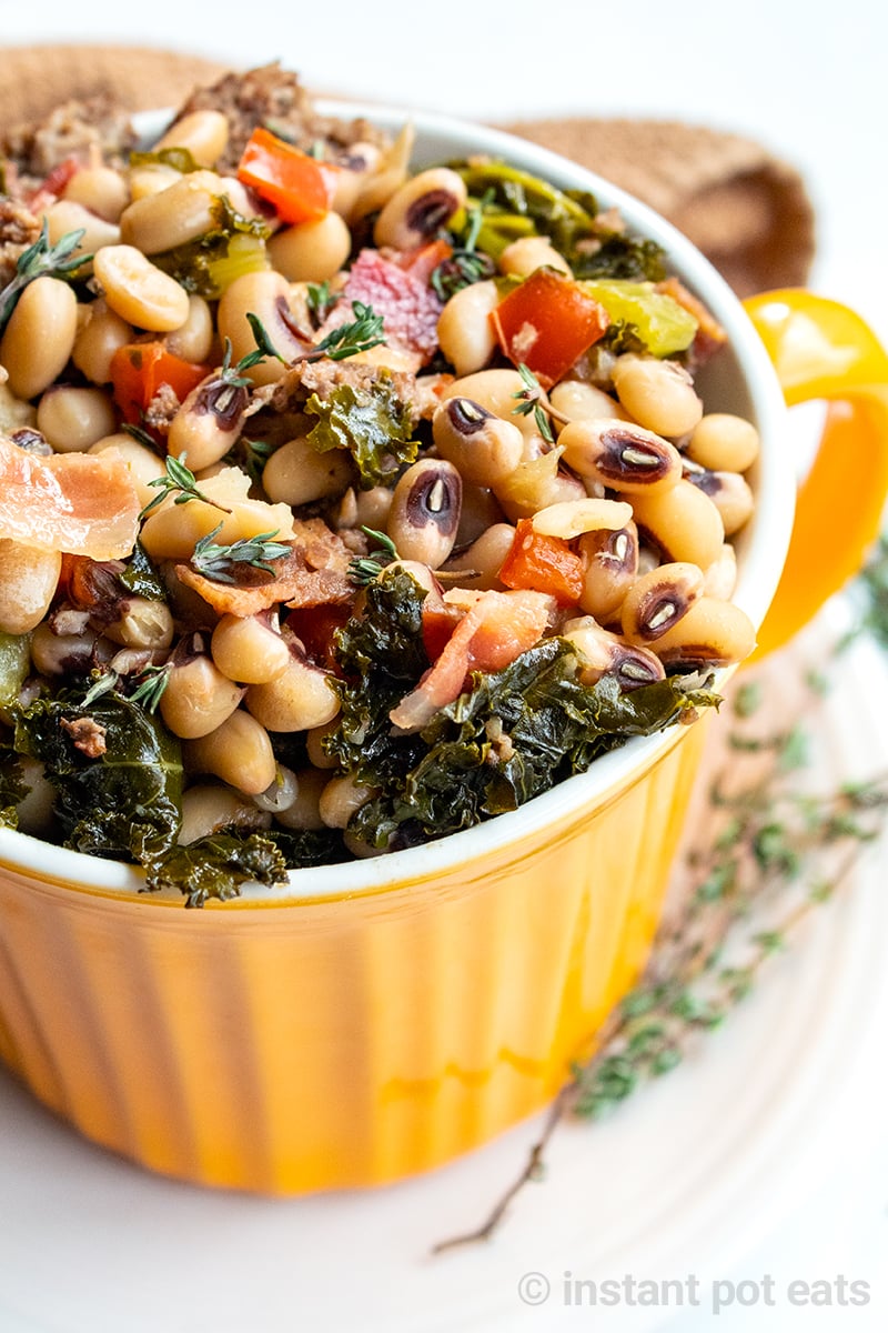 Instant Pot Black Eyed Peas With Bacon, Sausage & Collard Greens