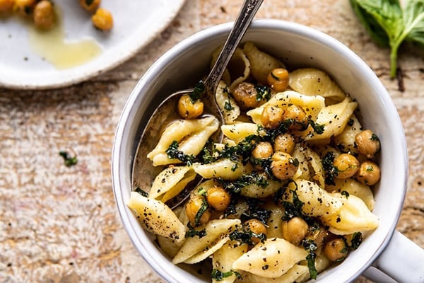 Instant Pot Cacio E Pepe with Crispy Garlic Basil Chickpeas 