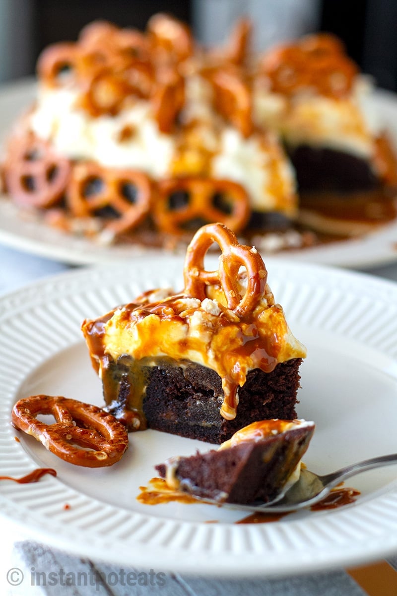 Instant Pot Chocolate Cake With Salted Caramel & Pretzels