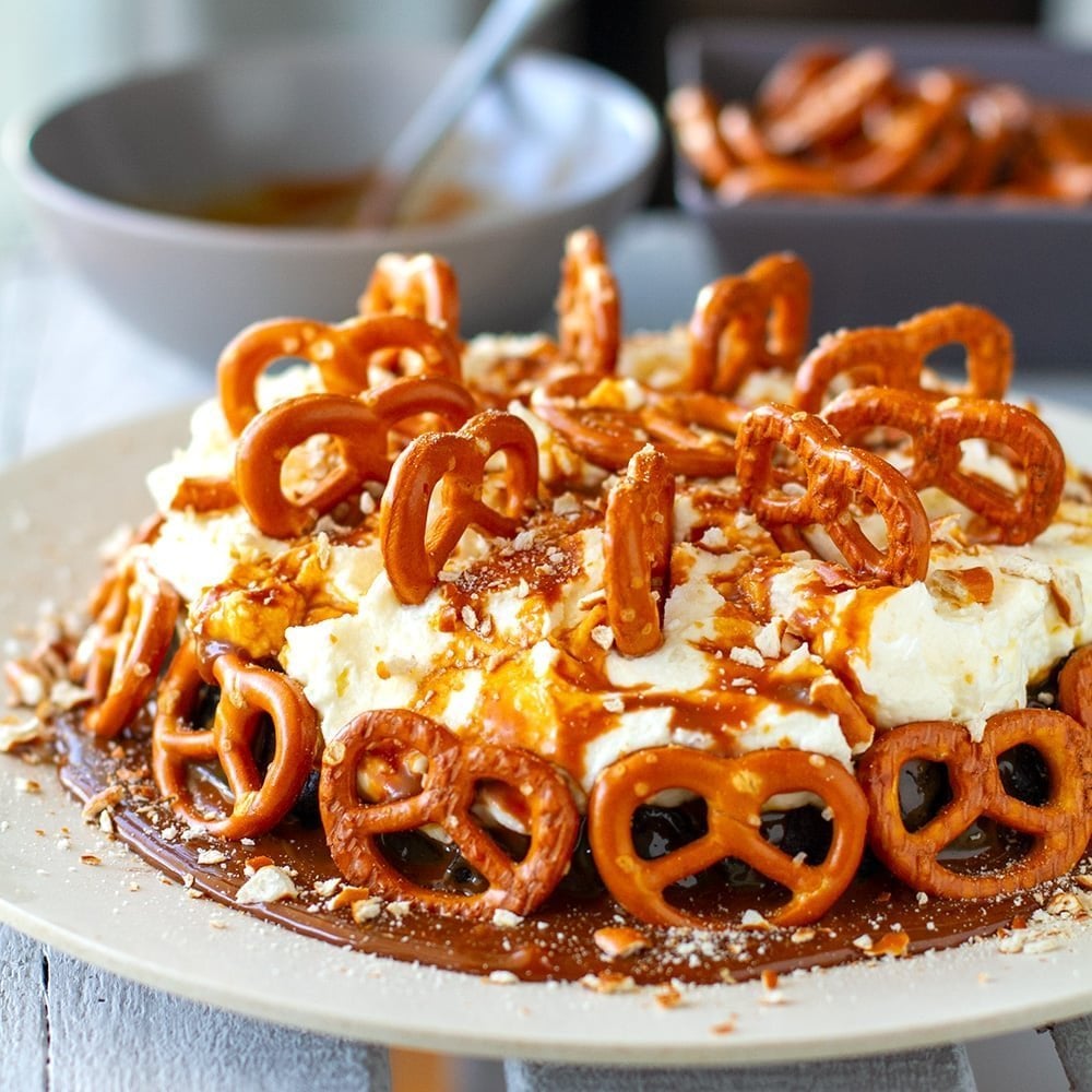 Instant Pot Chocolate Cake With Salted Caramel & Pretzels