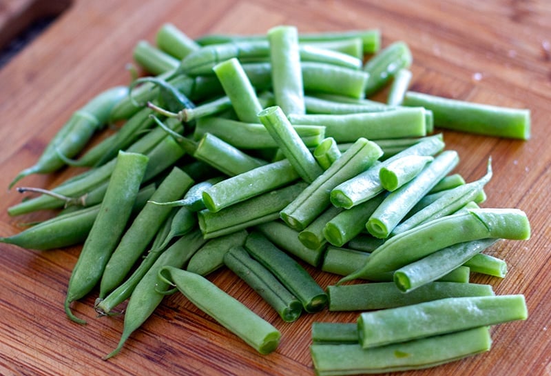 cutting the green beans