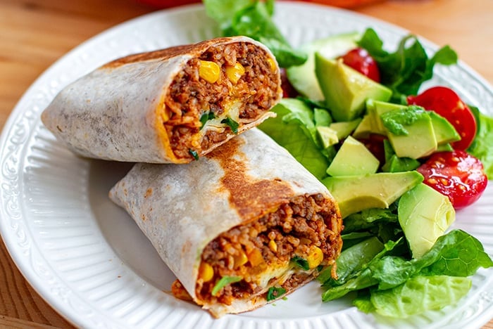 Instant pot beef rice burritos