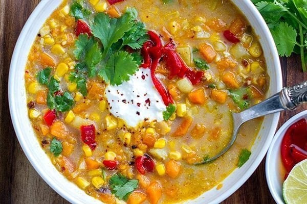 Instant Pot Sweet Potato Chipotle Corn Soup