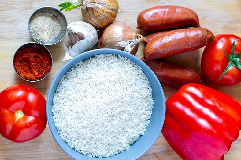 Ingredients for Instant Pot pressure cooker Spanish Rice recipe
