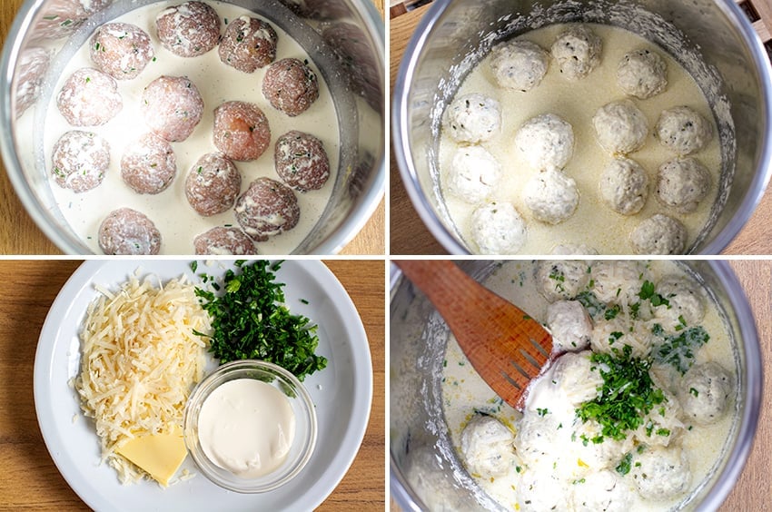 Pressure cooker chicken meatballs Alfredo