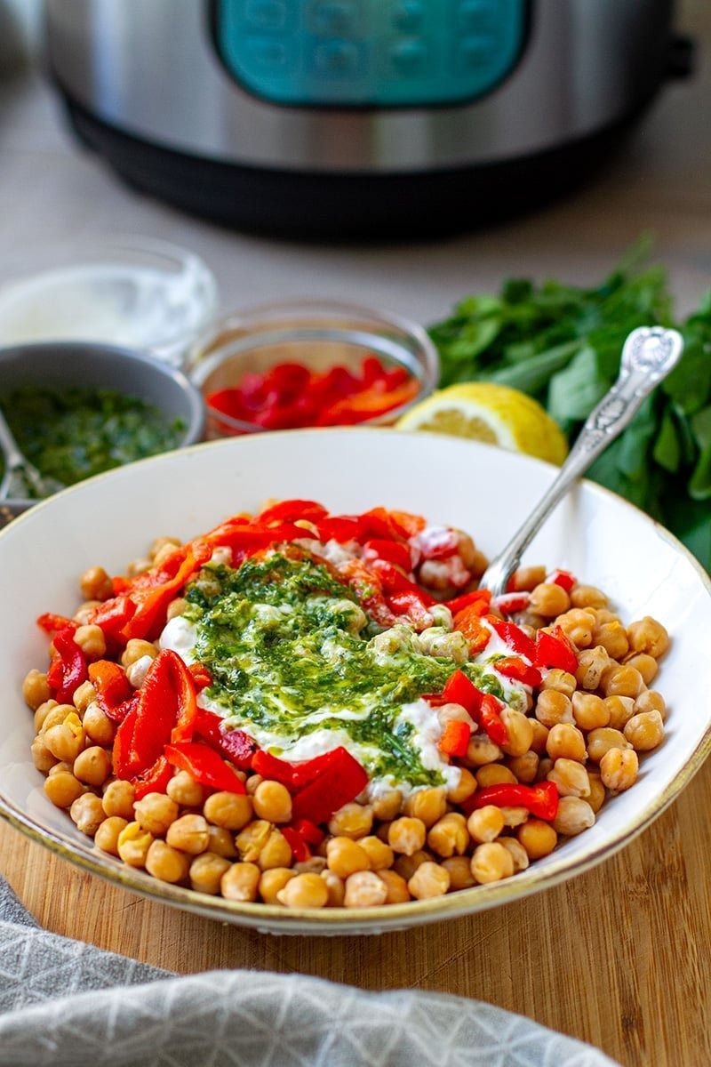 Instant Pot Chickpeas With Salsa Verde, Roasted Peppers & Yoghurt