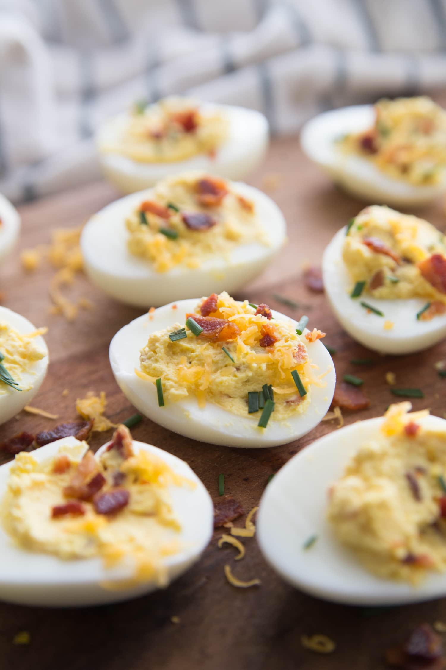 Deviled Eggs With Bacon, Cheddar & Chives
