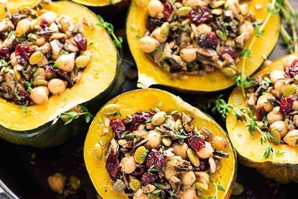 Instant Pot Acorn Squash Stuffed with Wild Rice Cranberries and Chickpeas