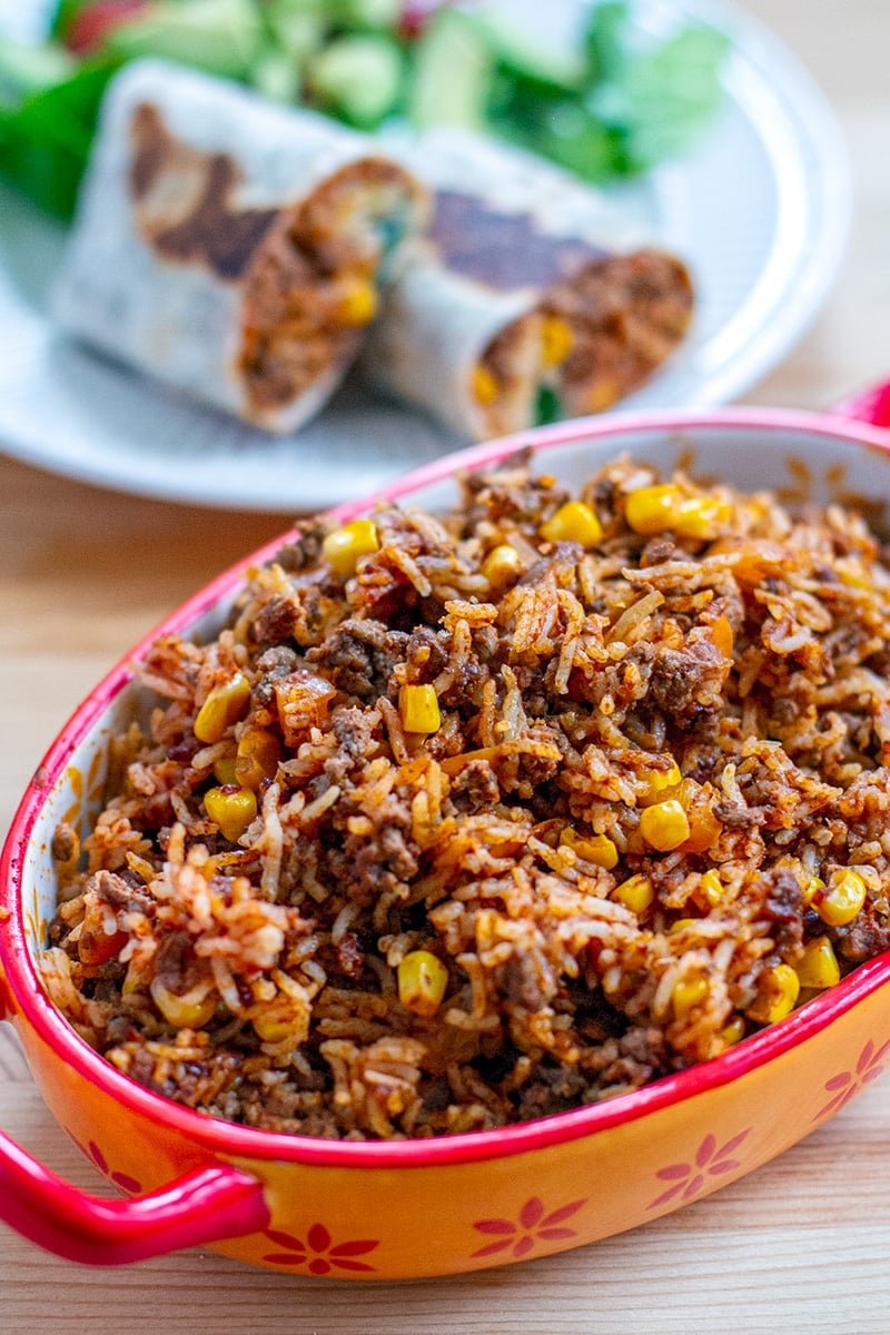 Beef and rice burrito filling with Instant Pot
