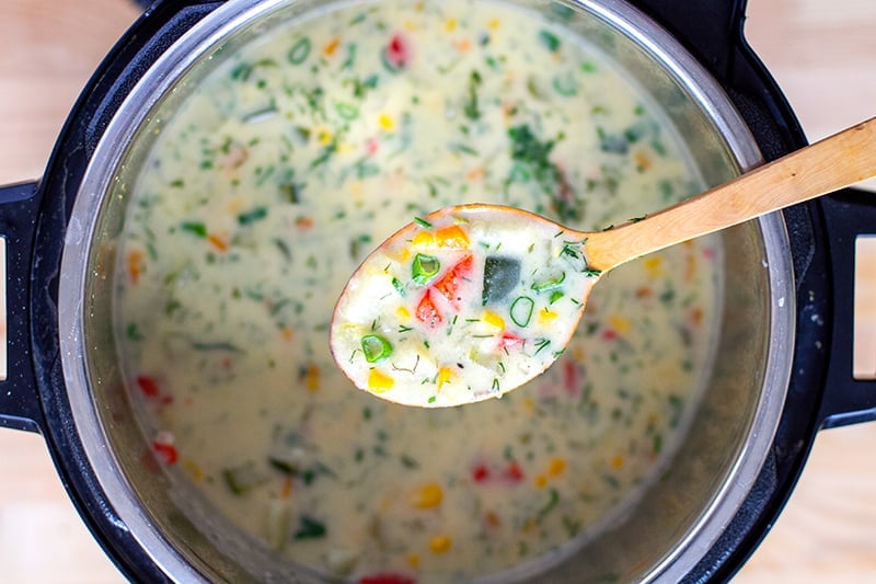 Pressure Cooker Chowder With Potato Corn & Dill Pickles