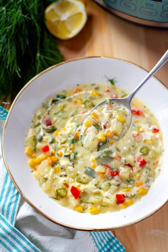 Instant Pot Chowder With Potatoes, Sweet Corn & Dill Pickles