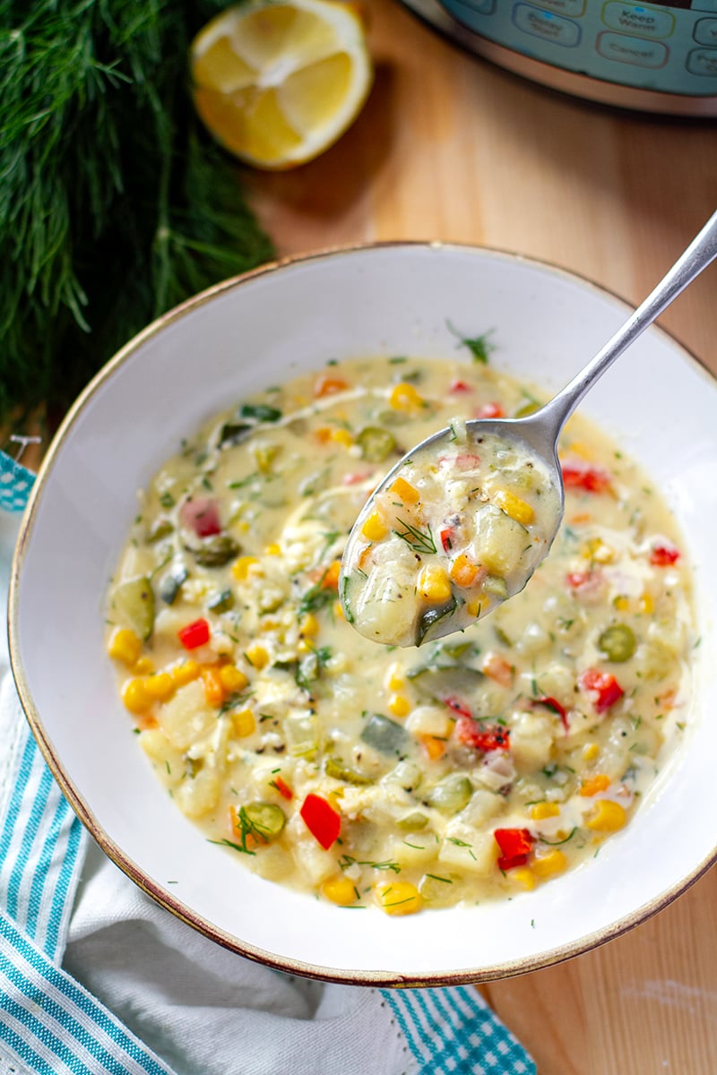 Instant Pot Chowder With Potatoes, Corn & Dill Pickles (gluten-free)