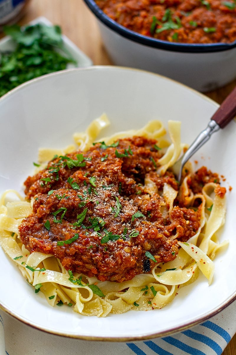 Instant Pot Lentil Bolognese (vegan)