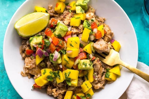 INSTANT POT JERK CHICKEN AND MANGO SALSA