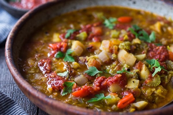 INSTANT POT SPLIT PEA SOUP WITH HARISSA