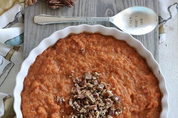 MASHED SWEET POTATOES WITH CANDIED PECANS