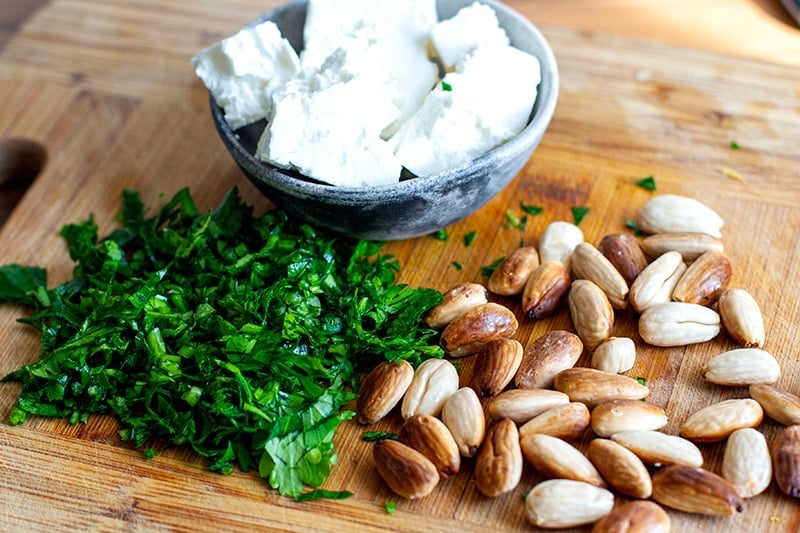 Feta, toasted almonds and parsley