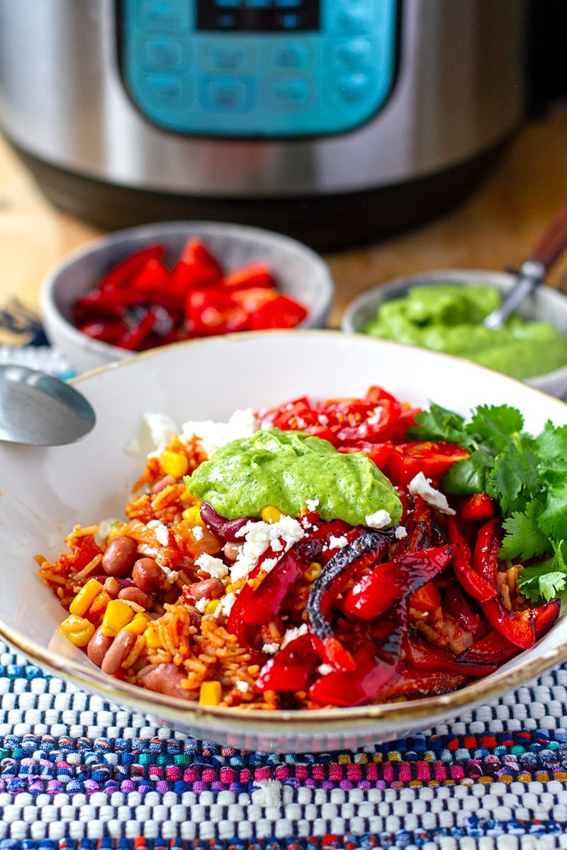 Vegetarian Burrito Bowl With Avocado Cream & Grilled Peppers 