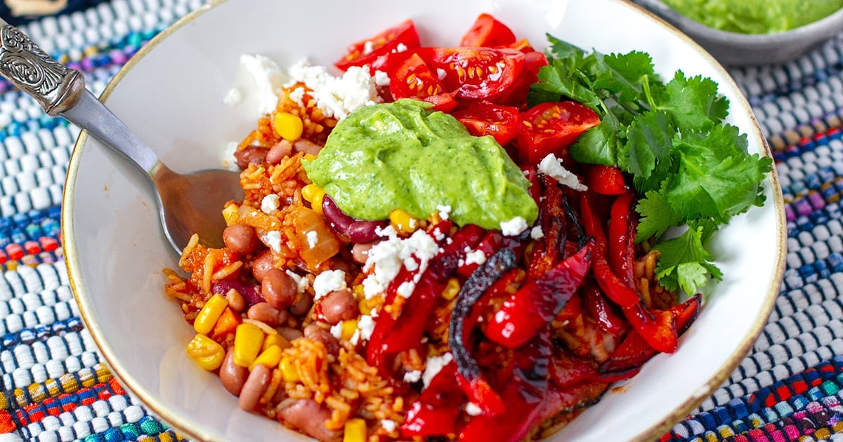 Vegetarian Instant Pot Burrito Bowl With Avocado Crema