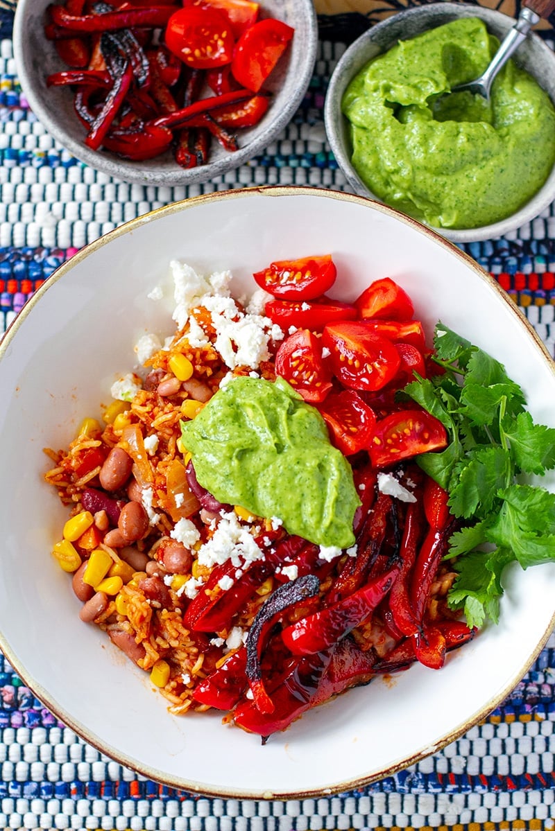 Vegetarian Burrito Bowl With Cilantro Avocado Crema