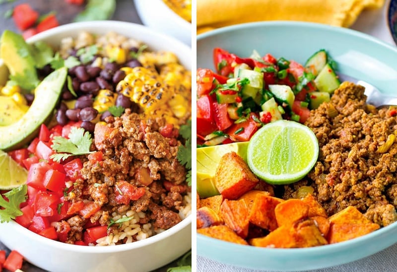 Naked burrito bowl with taco meat