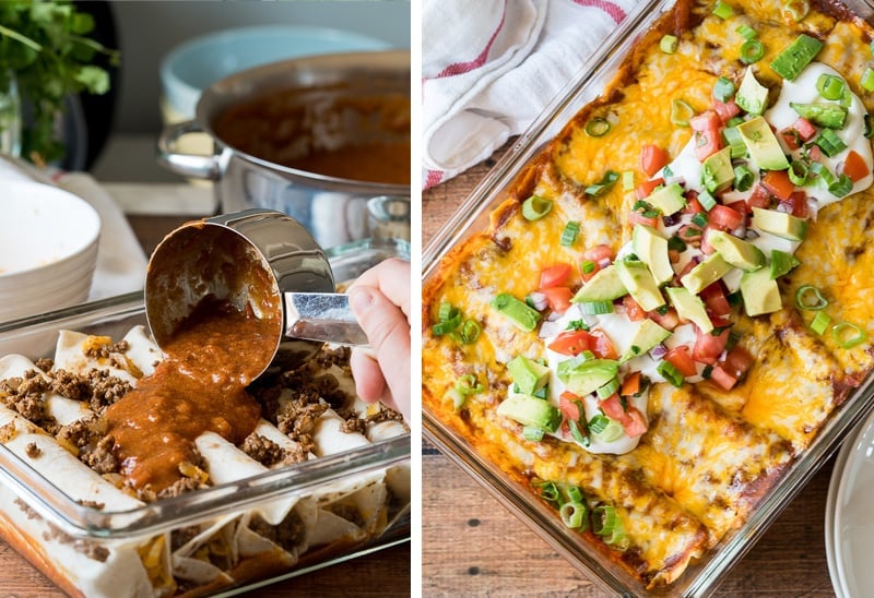 Taco enchiladas with ground beef