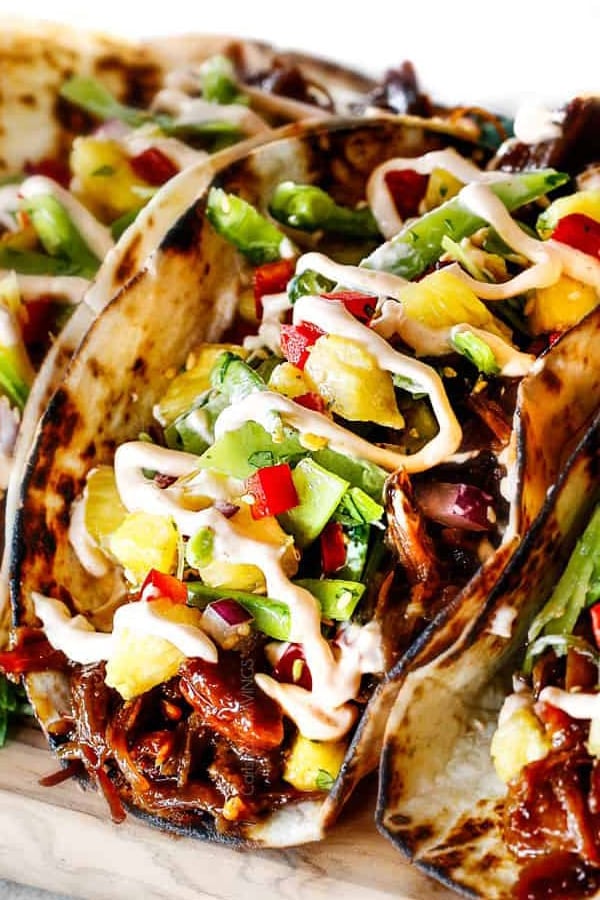 ASIAN PULLED PORK TACOS WITH PINEAPPLE SNOW PEA SALSA